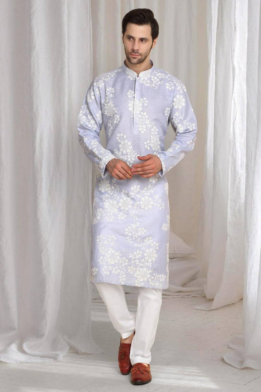 Aham Gulistaan Embroidery Thread Kurta Set - Pastel Purple
