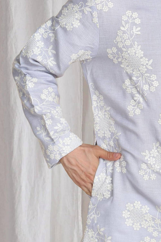 Aham Gulistaan Embroidery Thread Kurta Set - Pastel Purple