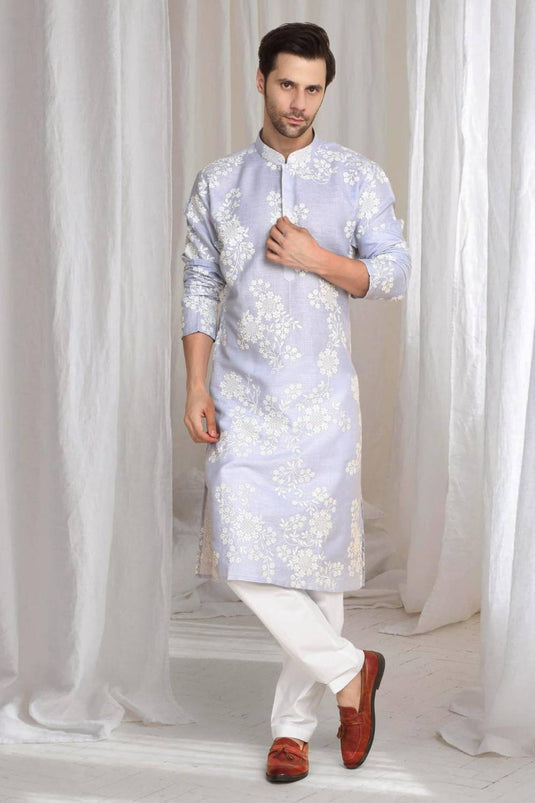 Aham Gulistaan Embroidery Thread Kurta Set - Pastel Purple