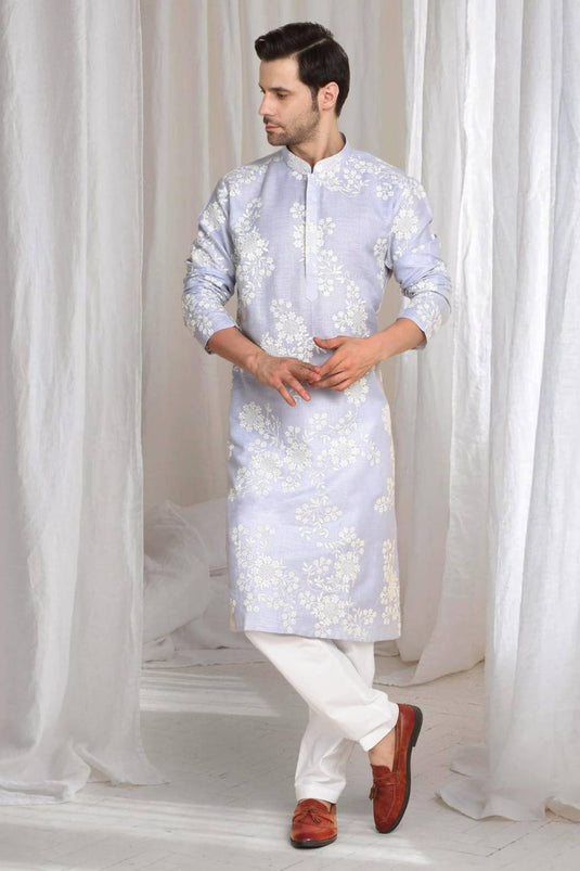 Aham Gulistaan Embroidery Thread Kurta Set - Pastel Purple