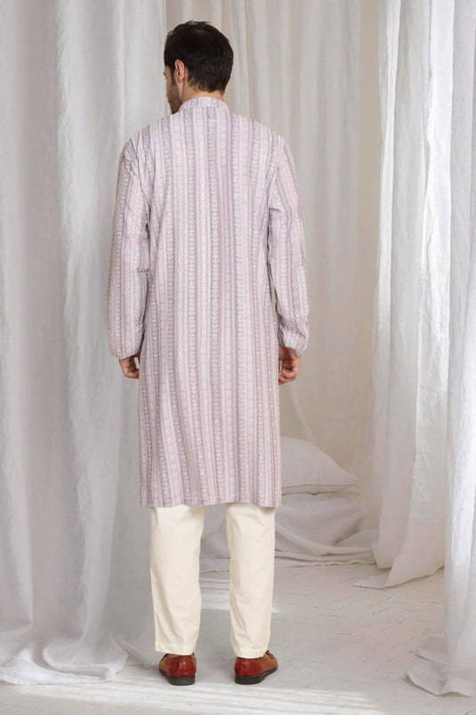 Prafull Cotton Embroidery Pastel Kurta Set - Pastel Purple