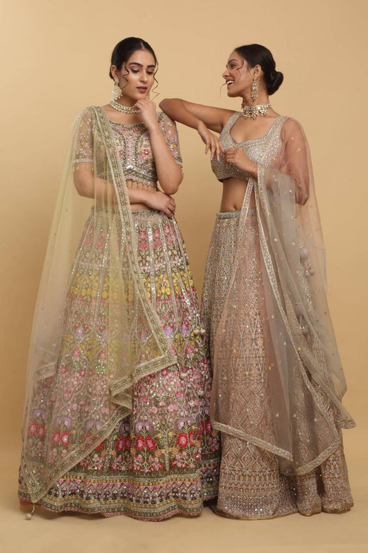 Gulposh Mirror & Thread Embroidered Bridal Lehenga Set
