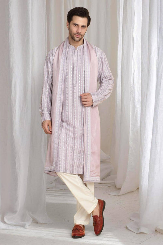 Prafull Cotton Embroidery Pastel Kurta Set - Pastel Purple