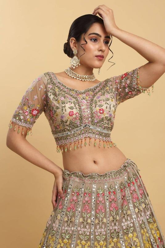 Gulposh Mirror & Thread Embroidered Bridal Lehenga Set