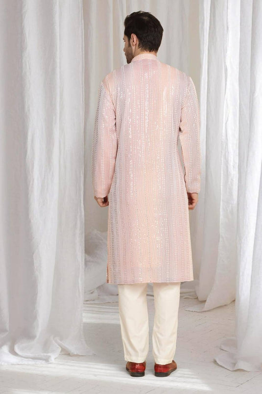 Ambar Ombre Embroidered Kurta Dupatta Set - Pastel Coral