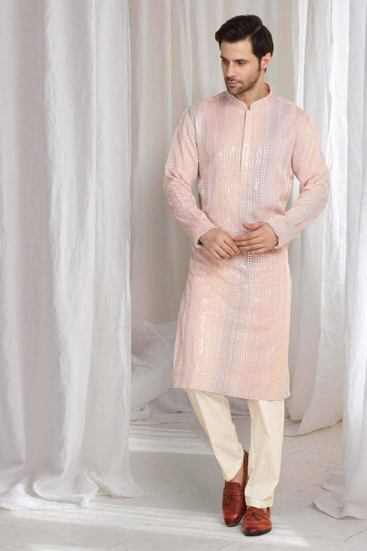 Ambar Ombre Embroidered Kurta Dupatta Set - Pastel Coral