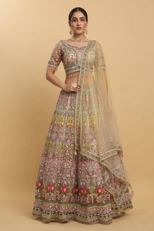 Gulposh Mirror & Thread Embroidered Bridal Lehenga Set