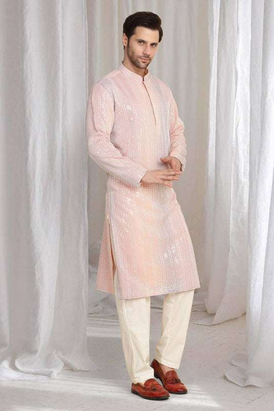 Ambar Ombre Embroidered Kurta Dupatta Set - Pastel Coral