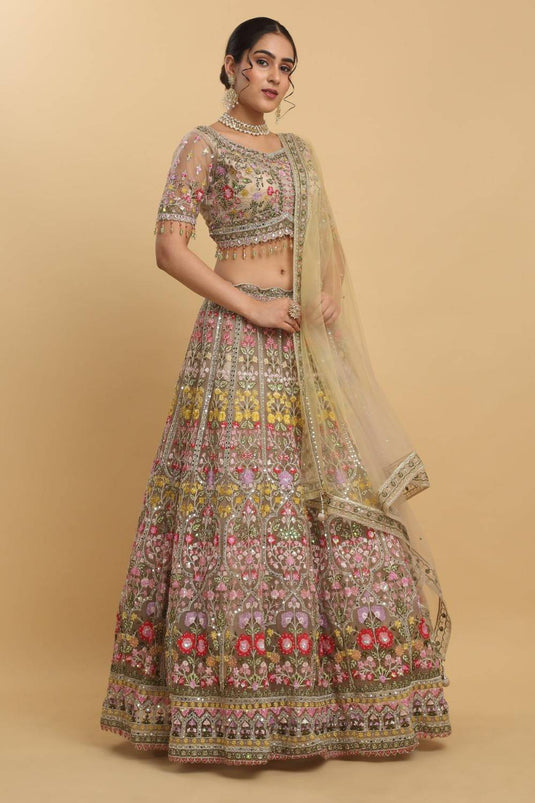 Gulposh Mirror & Thread Embroidered Bridal Lehenga Set