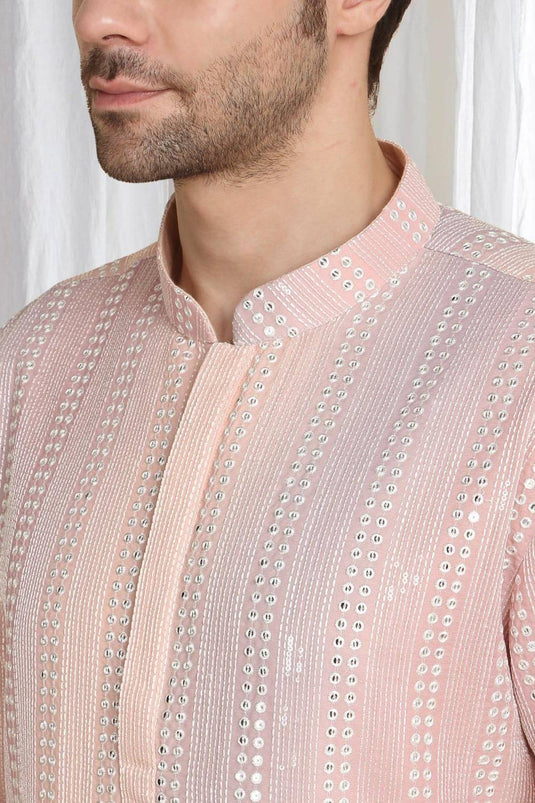 Ambar Ombre Embroidered Kurta Dupatta Set - Pastel Coral