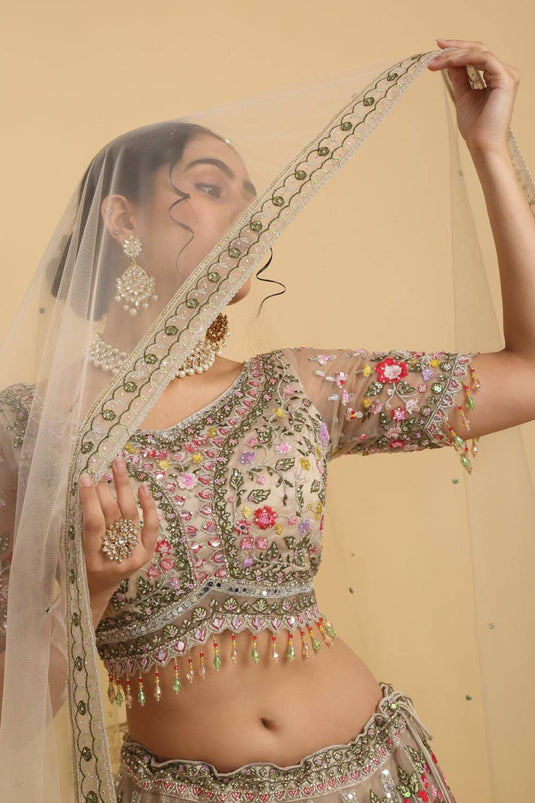 Gulposh Mirror & Thread Embroidered Bridal Lehenga Set