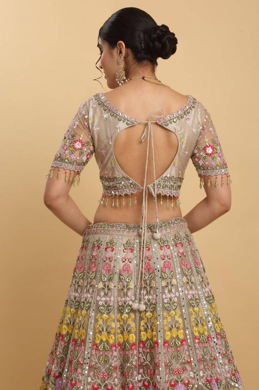 Gulposh Mirror & Thread Embroidered Bridal Lehenga Set