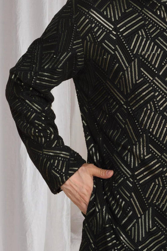 Asuka Black Cotton Embroidery Geometric Thread Kurta set