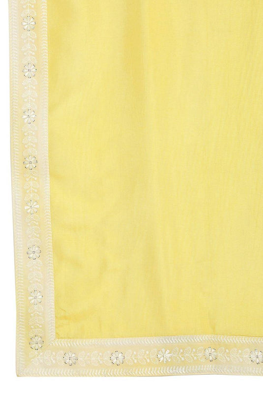 Prafull Yellow Cotton Embroidery Pastel Kurta Set