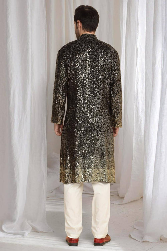 Sequins Ombre Embroidered Kurta Dupatta Set - Black
