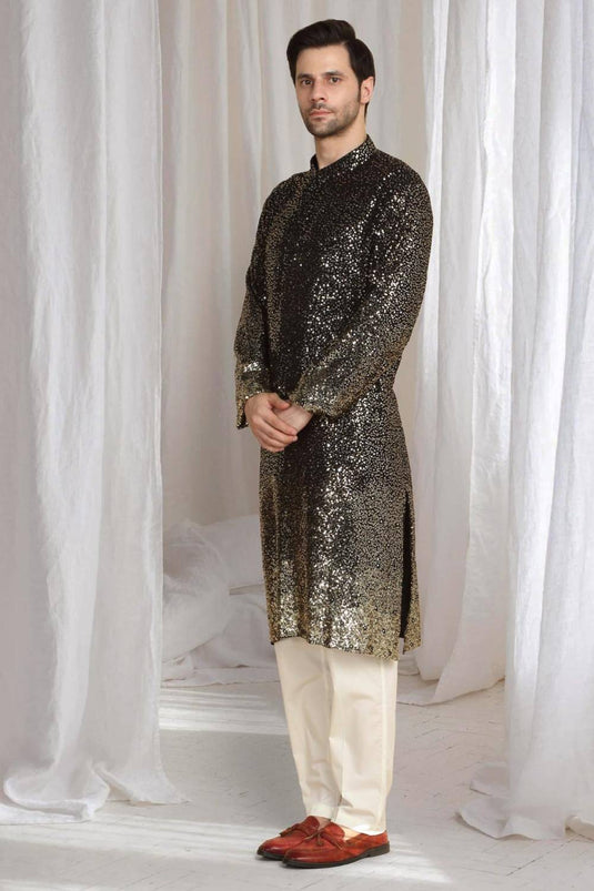Sequins Ombre Embroidered Kurta Dupatta Set - Black