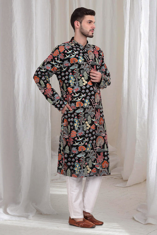 Tarnam Embroidered Nature  Kurta Pant Set - Black
