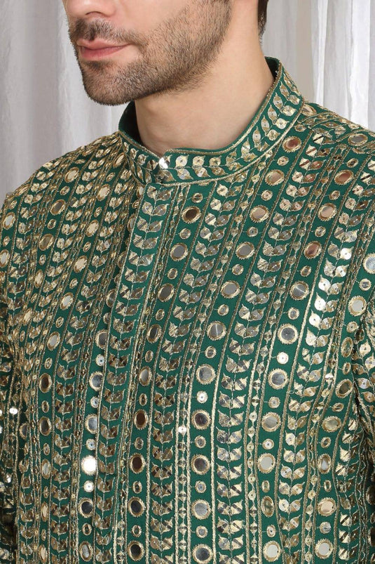 Festive Green Golden Thread Embroidered Kurta Dupatta Set