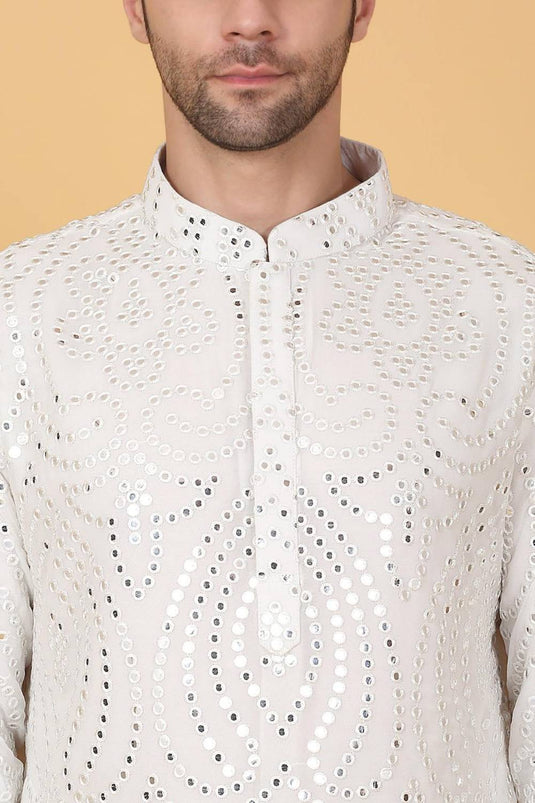 Jahaan Mirror Embroidery Work Kurta Set - White