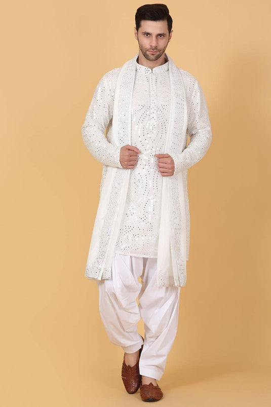 Jahaan Mirror Embroidery Work Kurta Set - White