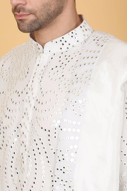 Jahaan Mirror Embroidery Work Kurta Set - White