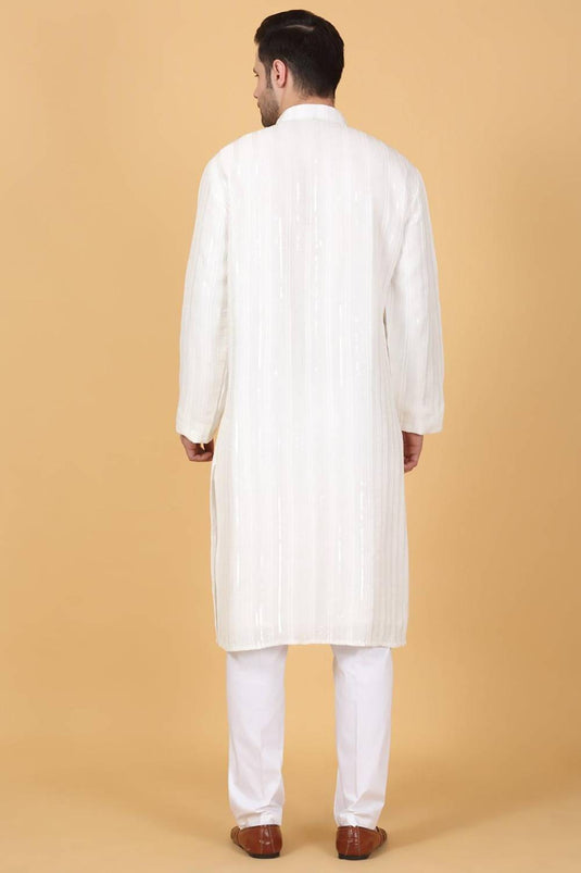 Beads & Sequins Stripe Embroidered Kurta Set