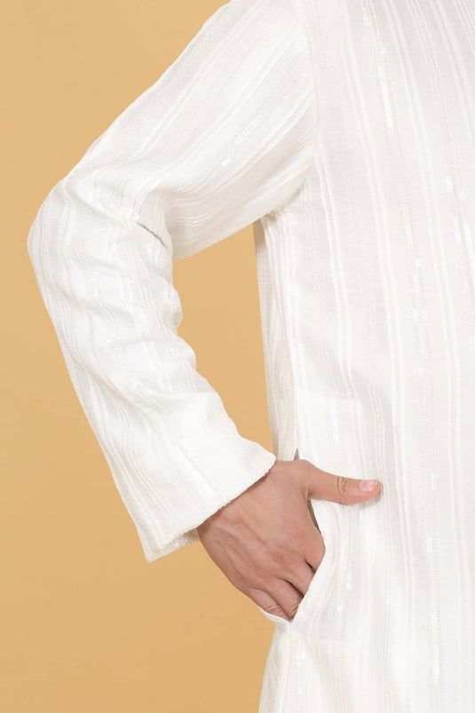 Beads & Sequins Stripe Embroidered Kurta Set