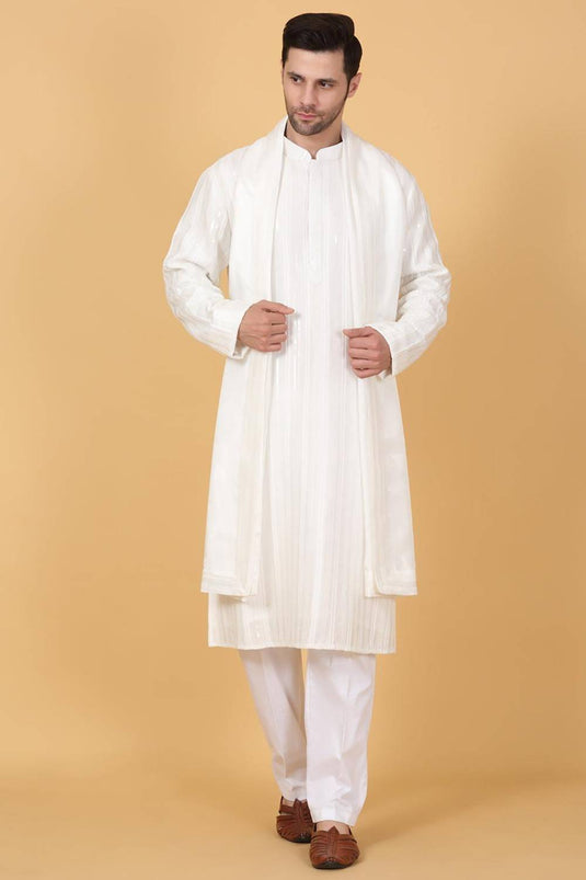 Beads & Sequins Stripe Embroidered Kurta Set