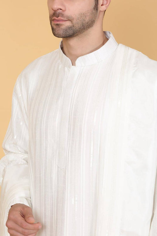 Beads & Sequins Stripe Embroidered Kurta Set