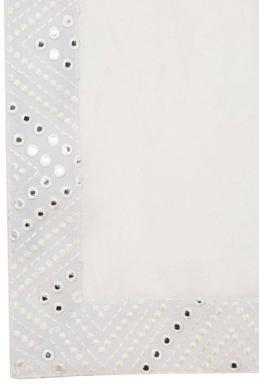 White Cotton Mirror Embroidery Zig Zag Kurta Set