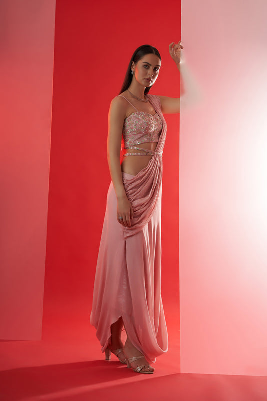 PINK PRE DRAPE SKIRT SAREE