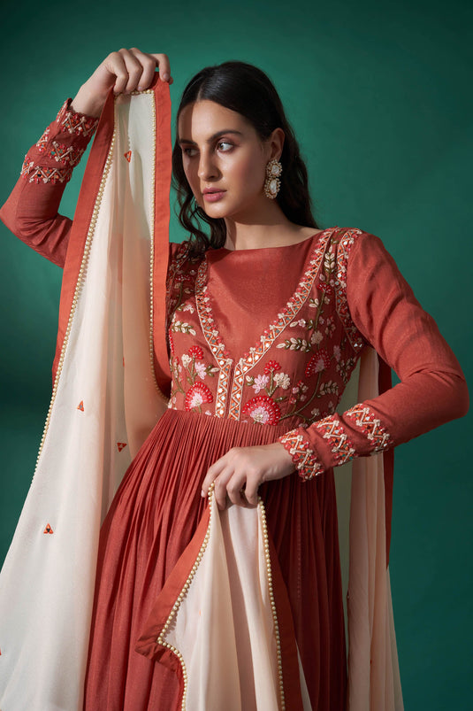 Dusty Orange Hand Embroidered Anarkali Set