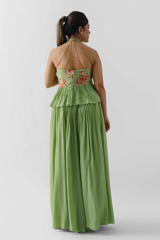 Pale Light Green Georgette Crepe Flared Pant Set