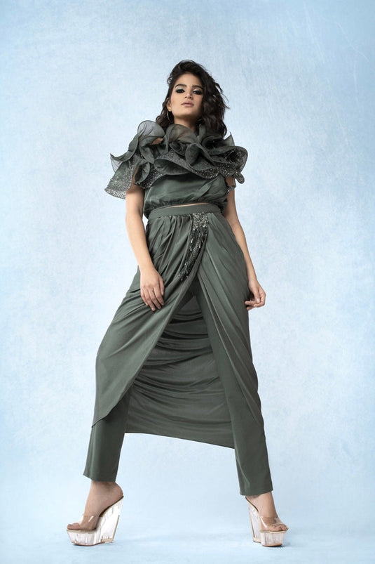 One Shoulder Top and Drape Pants