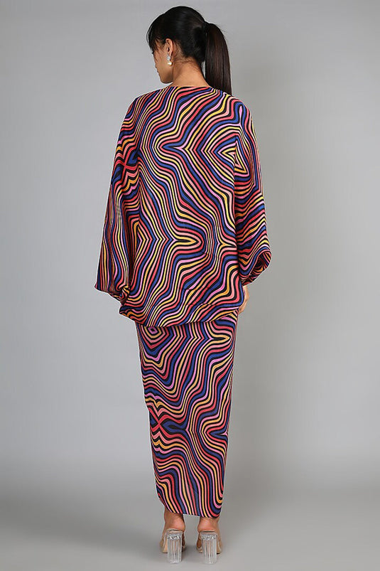 Azure Blue Front Knot Top Detailed With Cape And Skirt