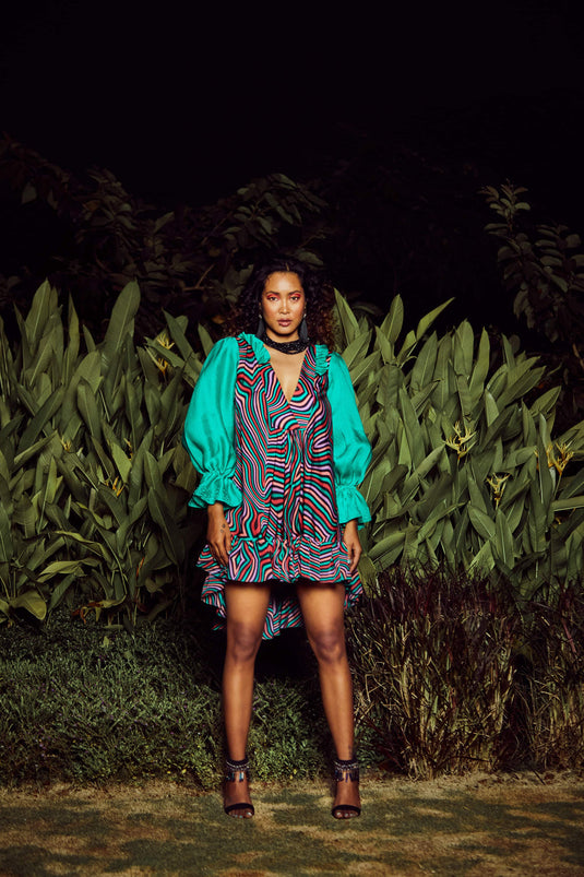 Mint green Printed Bias Flared Dress
