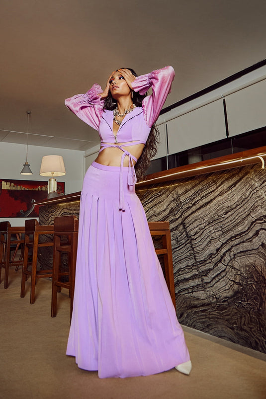 Iridescent Lavender Cropped Jacket With  Trousers