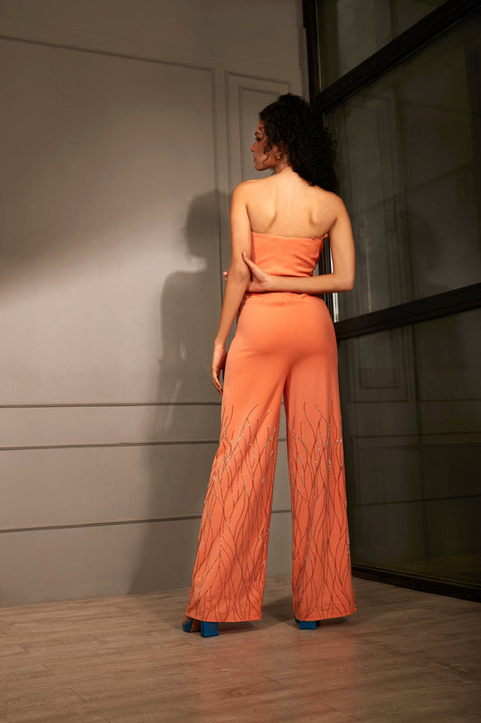 Orange Accordion Pleat Jumpsuit