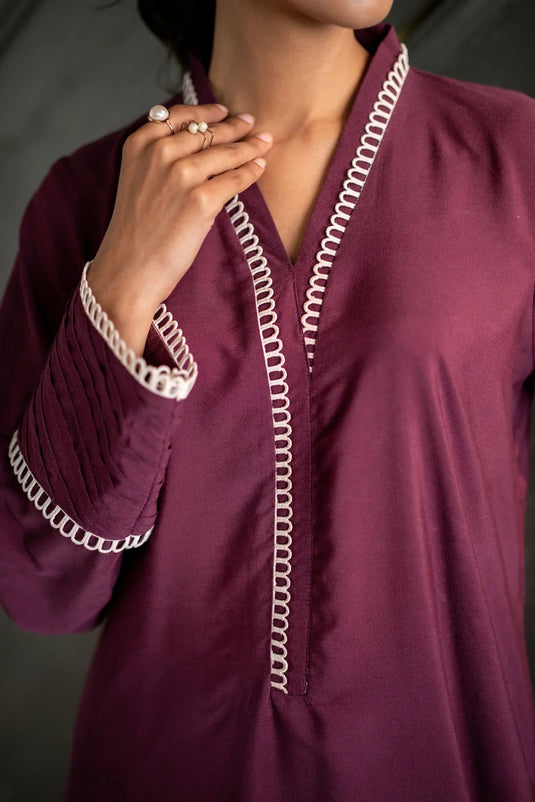 Deep purple Kurta With Pants