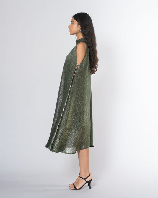 Metallic Cold Shoulder Dress