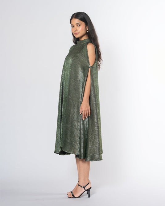 Metallic Cold Shoulder Dress