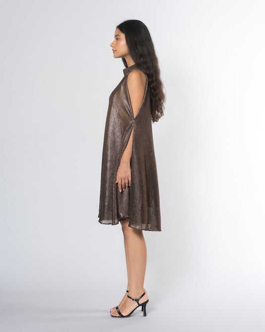 Metallic Cold Shoulder Dress