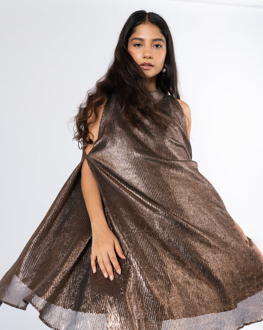 Metallic Cold Shoulder Dress