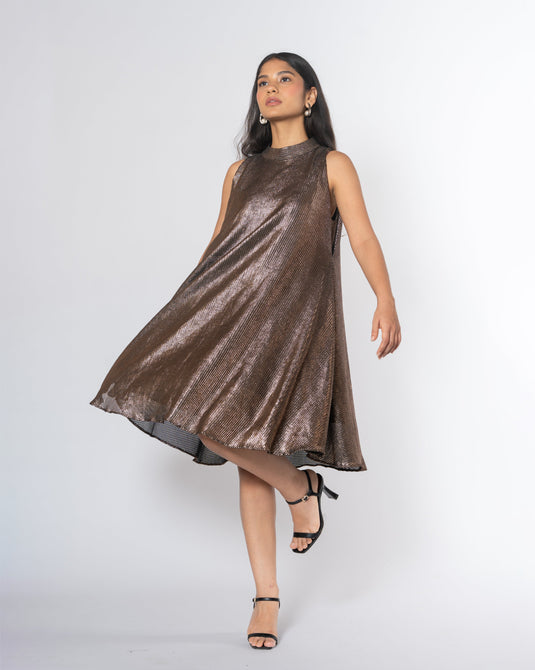 Metallic Cold Shoulder Dress