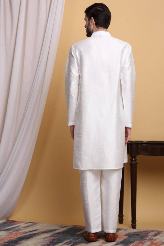 Nakkashkaari Embroidered Open Jacket Kurta Set - Ivory Cream