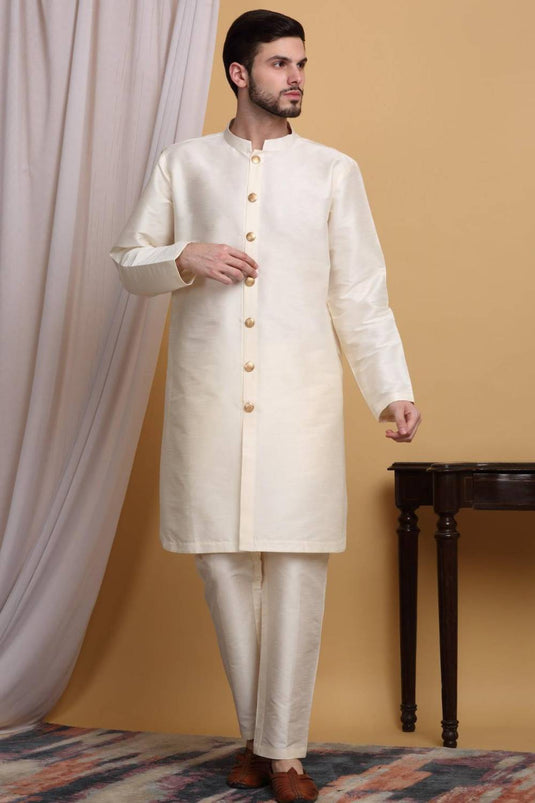 Zardoz Embroidered Open Jacket Set - Ivory
