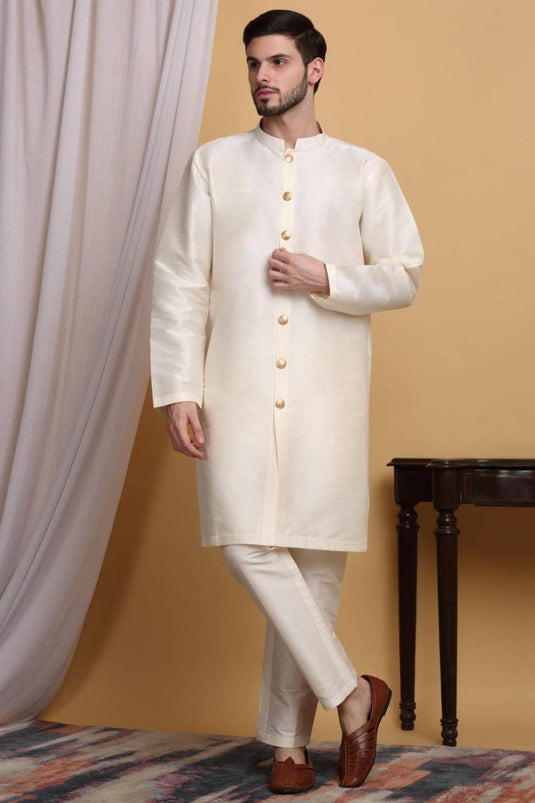 Zardoz Embroidered Open Jacket Set - Ivory