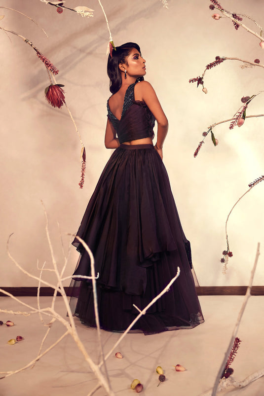 Wine Knotted Top And Lehenga