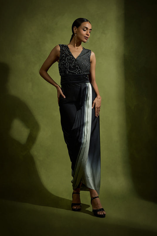 Ombré Pleated Drape Dress