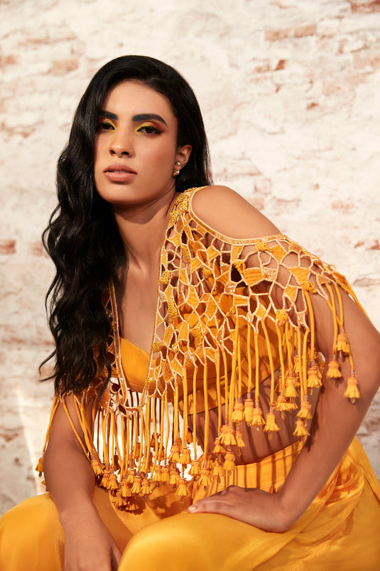 Yellow Co-Ord Set with Cape